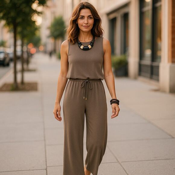 Chico's Womens Jumpsuit Sz 4 XXL 20 22 Taupe Classic Tie Waist Romper - Picture 1 of 8